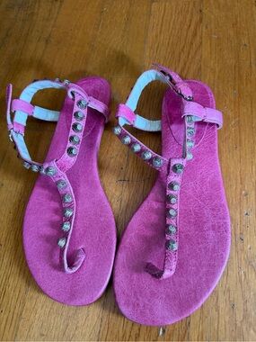 Women’s Pink Studded T-Strap Sandals